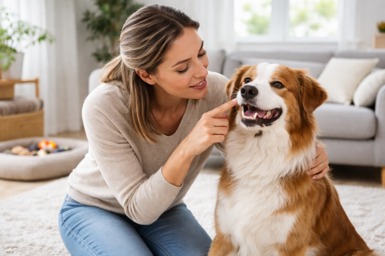 Chien chez le vétérinaire, contrôle dentaire pour détecter une carie rare